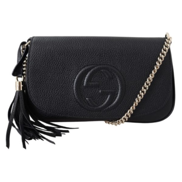 GUCCI Black Soho Disco GG Tassel Chain Crossbody Bag - Picture 1 of 4